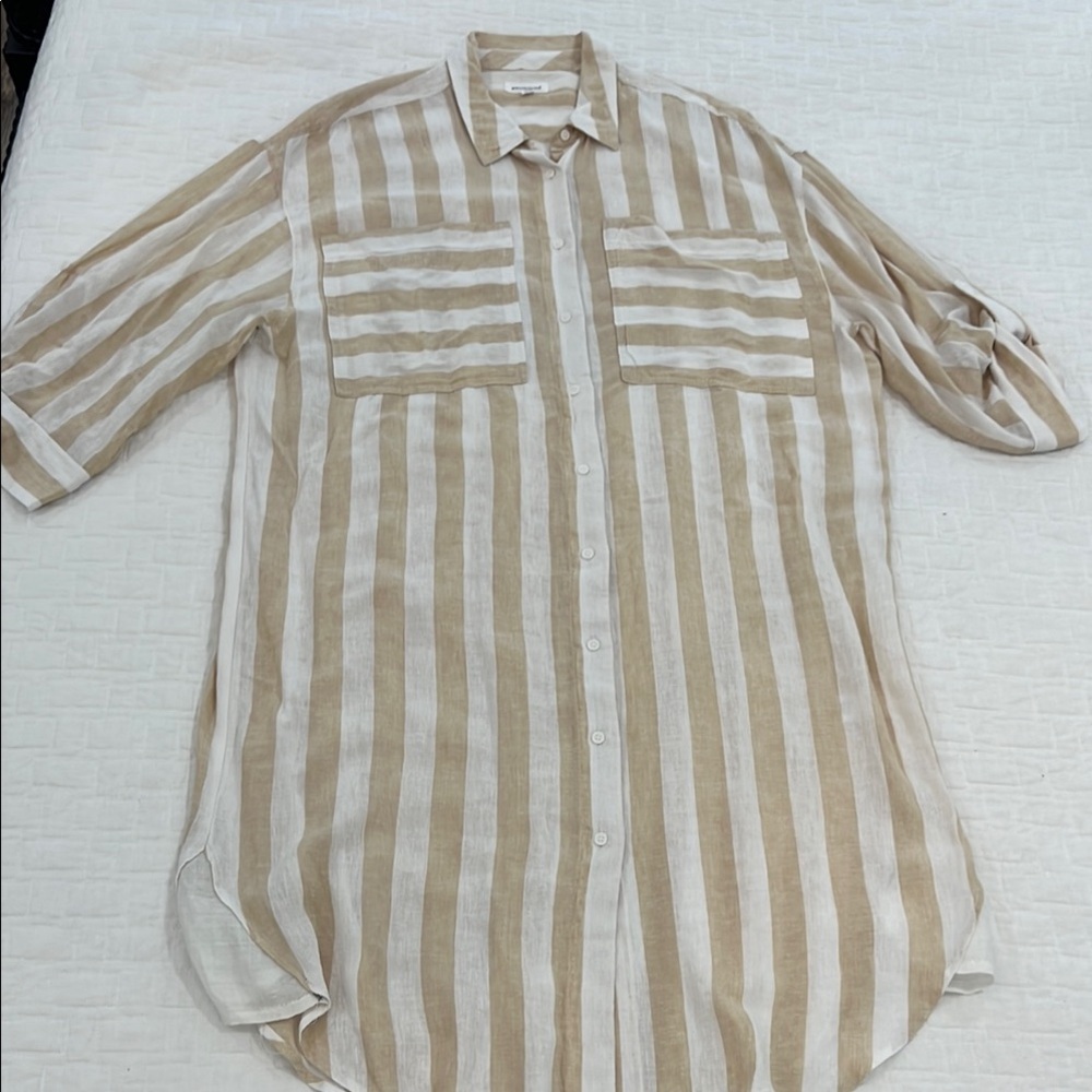 Striped Beige and White Shirtdress